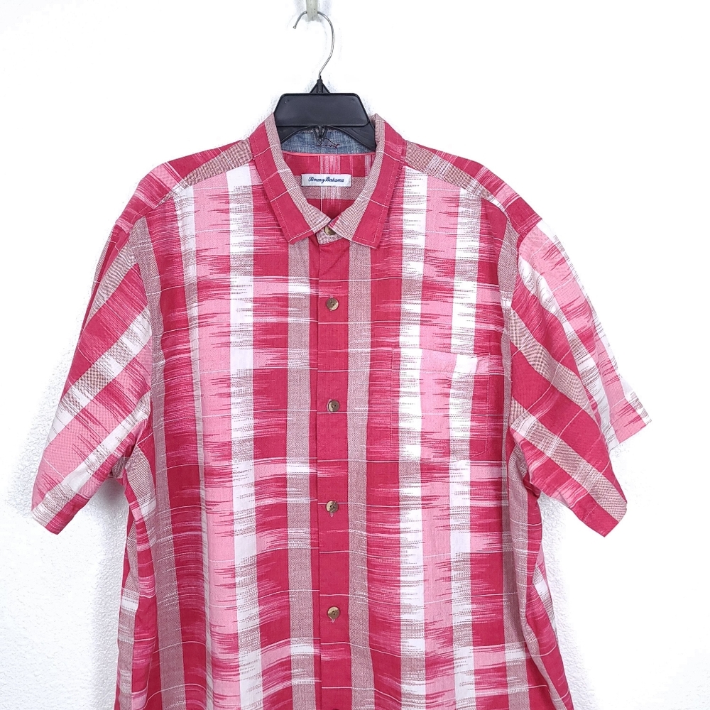 TOMMY BAHAMA Men's Who Got Ikat Stripe Button Down Shirt Red - Picture 3 of 12